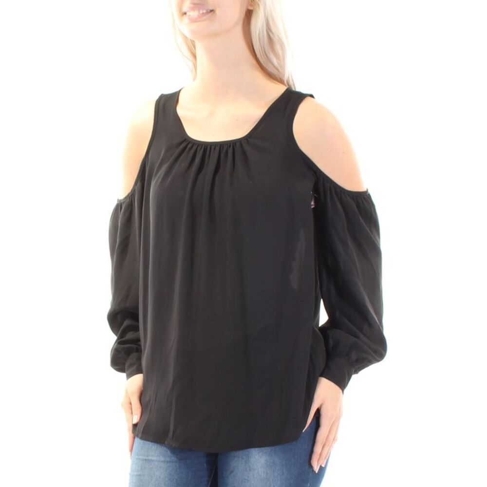 VINCE CAMUTO Womens Black Cut Out Cuffed Scoop Neck Hi-Lo Top Size: XS